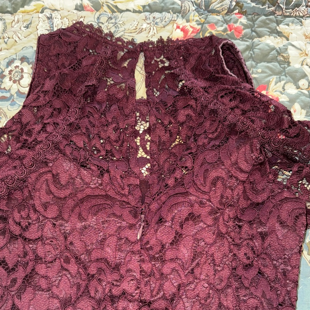 Chic Lace Mini Dress in Deep Burgundy - Picture 8 of 13
